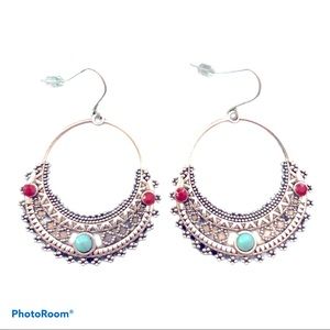 New! Desert Revival Boho Hoops‎ Antiqued Silver Earrings